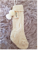 personalised Cream Knit Christmas Stocking with Pompoms