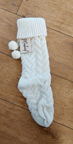 personalised Cream Knit Christmas Stocking with Pompoms