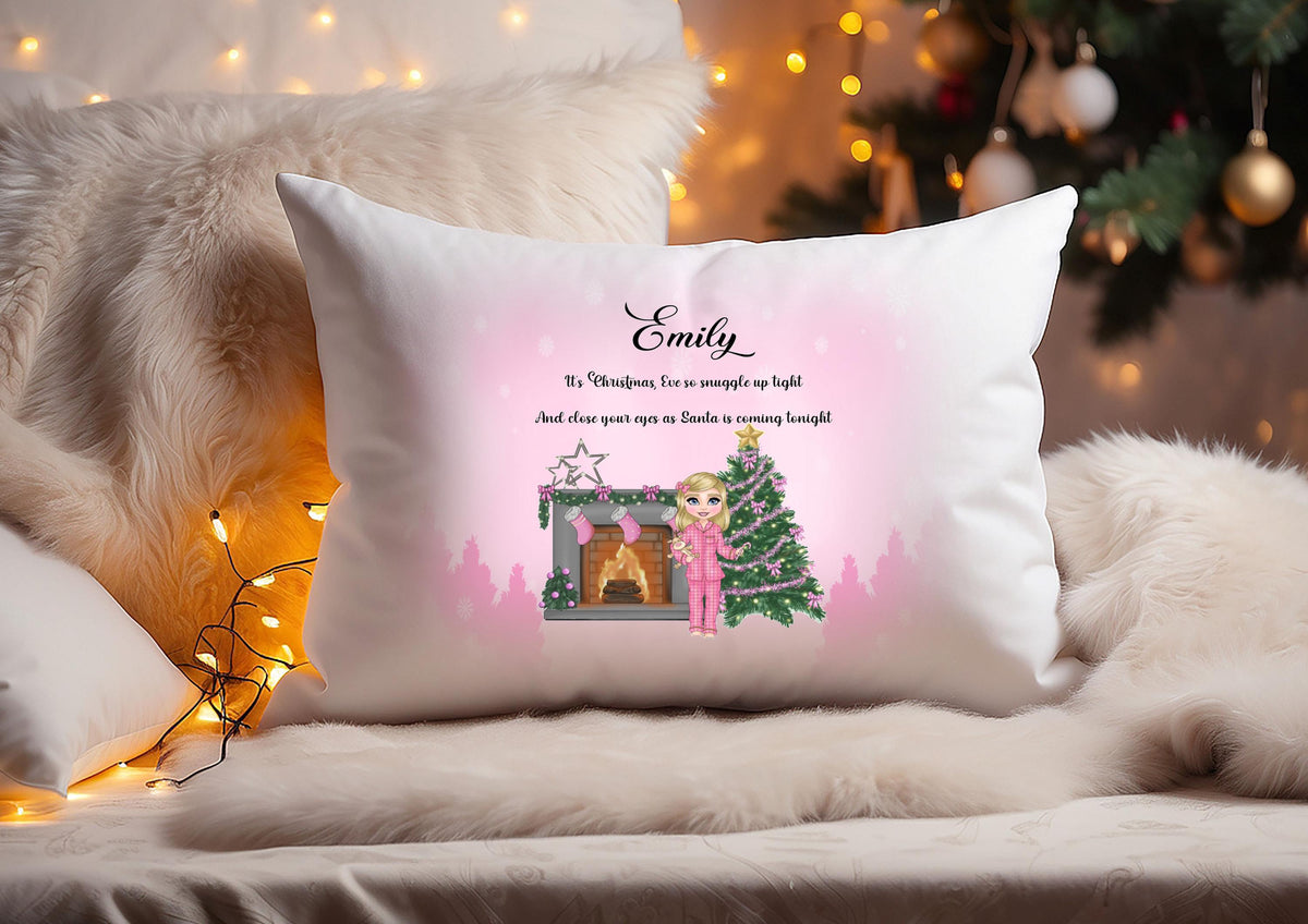 personalised Christmas Eve Pillowcase: Girl's Character Doll Pillow