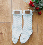 personalised Cream Knit Christmas Stocking with Leather Tag