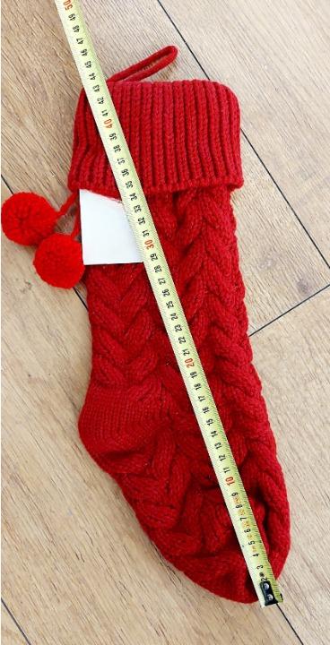 personalised Knitted Christmas Stocking: Red Chunky Knit with Leather Tag