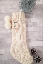 personalised Cream Knit Christmas Stocking with Pompoms