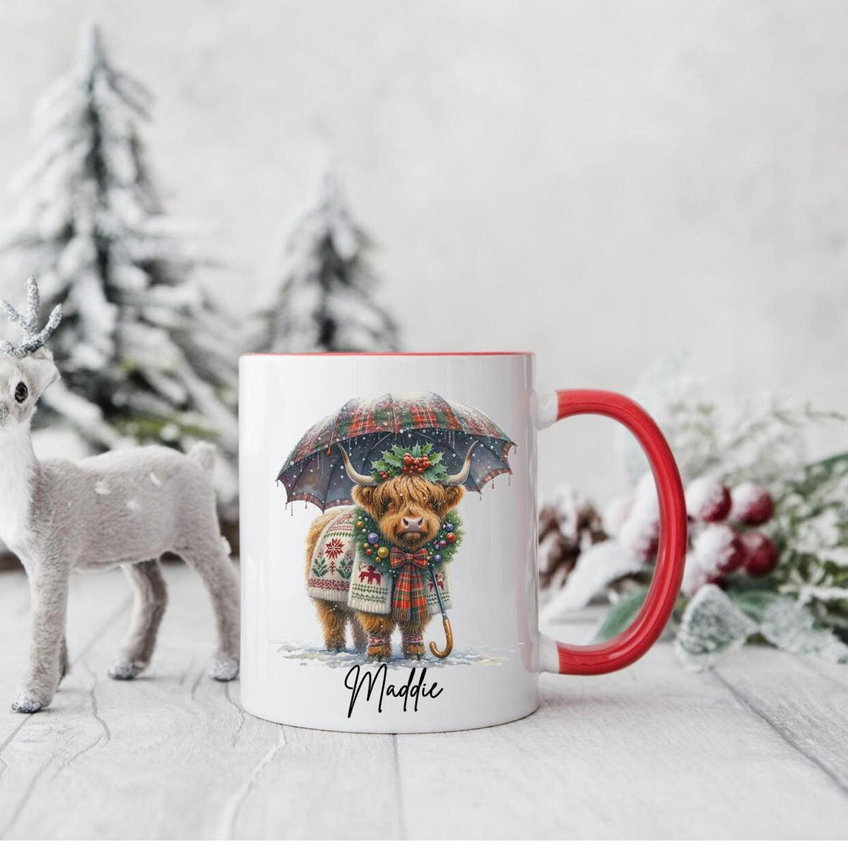Personalised Christmas Highland cow mug