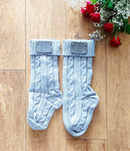 personalised Knit Christmas Stocking: Silver Grey Wool, Leather Tag