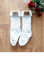 personalised Cream Knit Christmas Stocking with Leather Tag