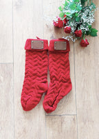 personalised Knitted Christmas Stocking: Red Chunky Knit with Leather Tag