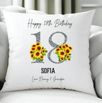 Personalised 18th sunflower Birthday Cushion:, custom throw pillow, personalised 18th pillow cover