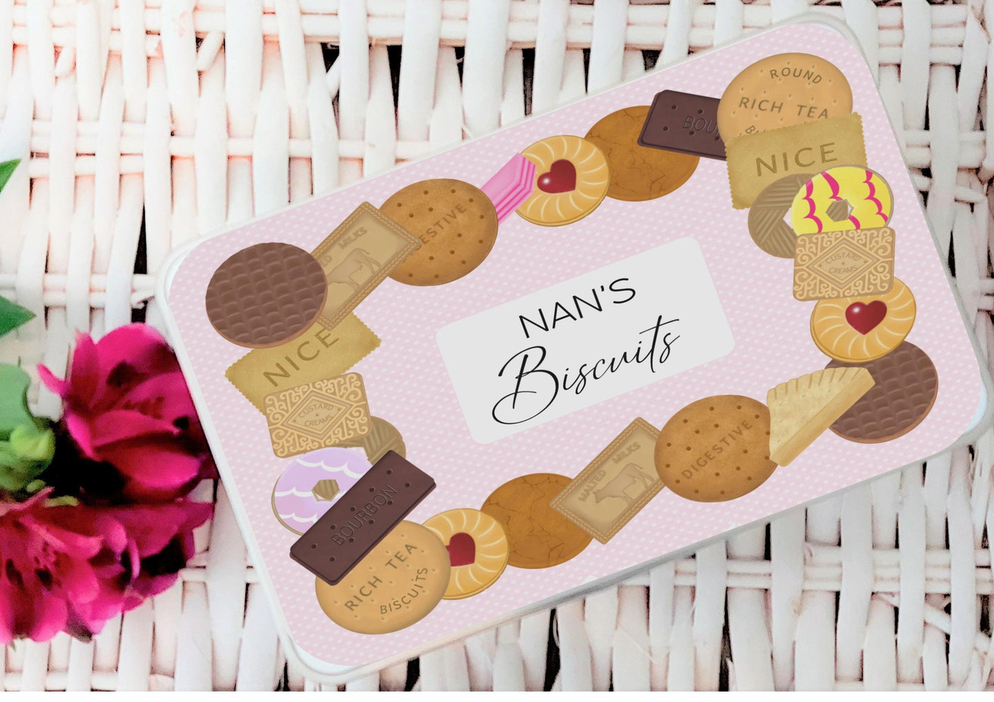 personalised Biscuit Tin for Nan: Hand-Drawn Design