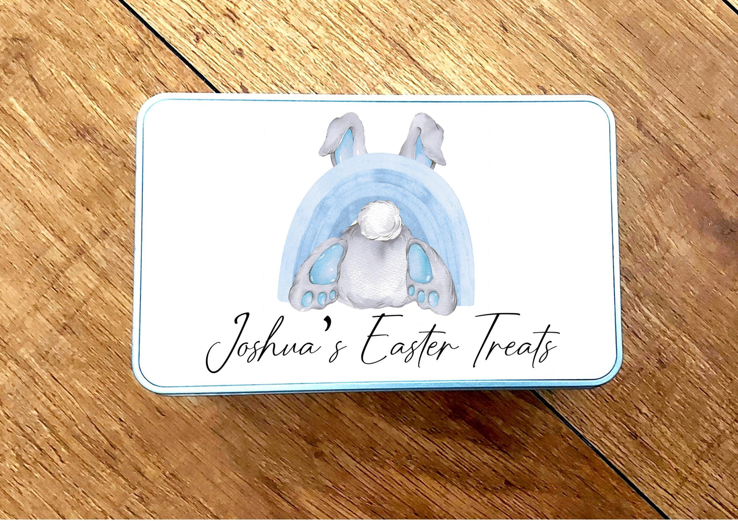 Personalised pink Easter Bunny Rainbow Tin