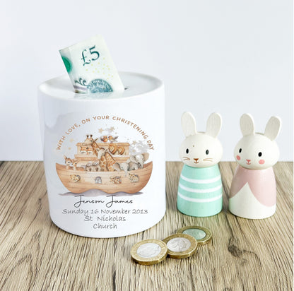 Personalised Noah's Ark Christening Money Box,Personalised Money Box, Christening gift for baby boy,  Baby Keepsake, Baby Money Box