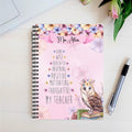 personalised Teacher Notebook: Floral Owl Design, End of Term Gift
