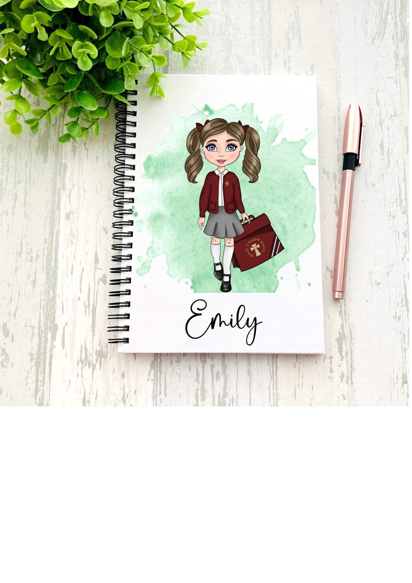 personalised Schoolgirl Notebook: Maroon Uniform Character, Back to School Stationery