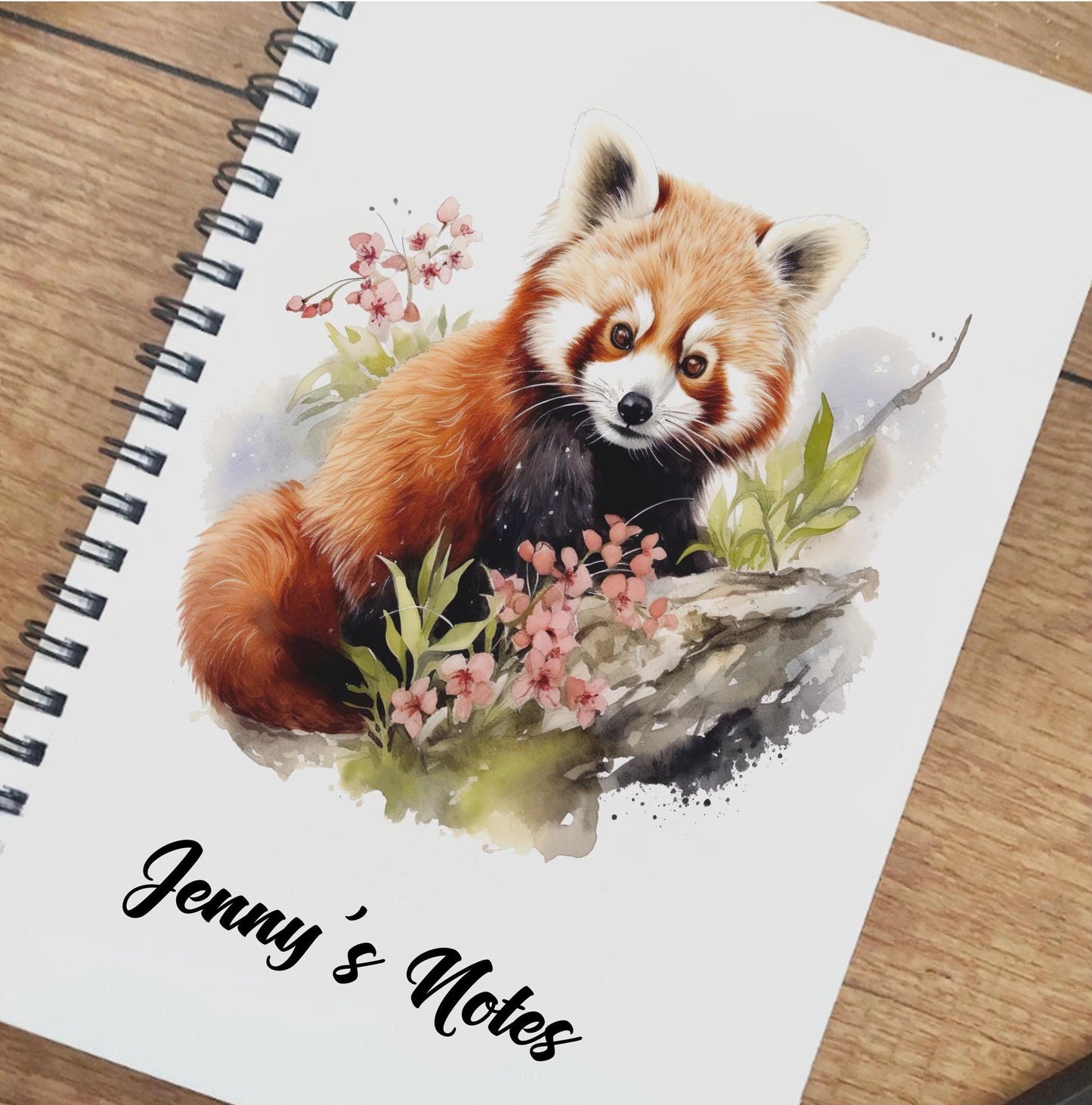 Personalised A5 red panda lined notebook