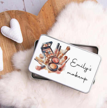 personalised Makeup Storage Tin: Teenage Girl Gift, Cosmetic Organizer