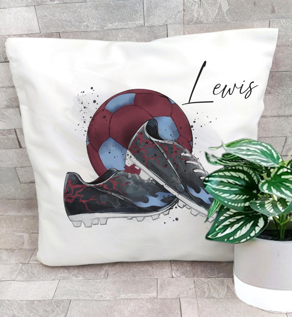 Personalised claret and blue football cushion, football team cushion