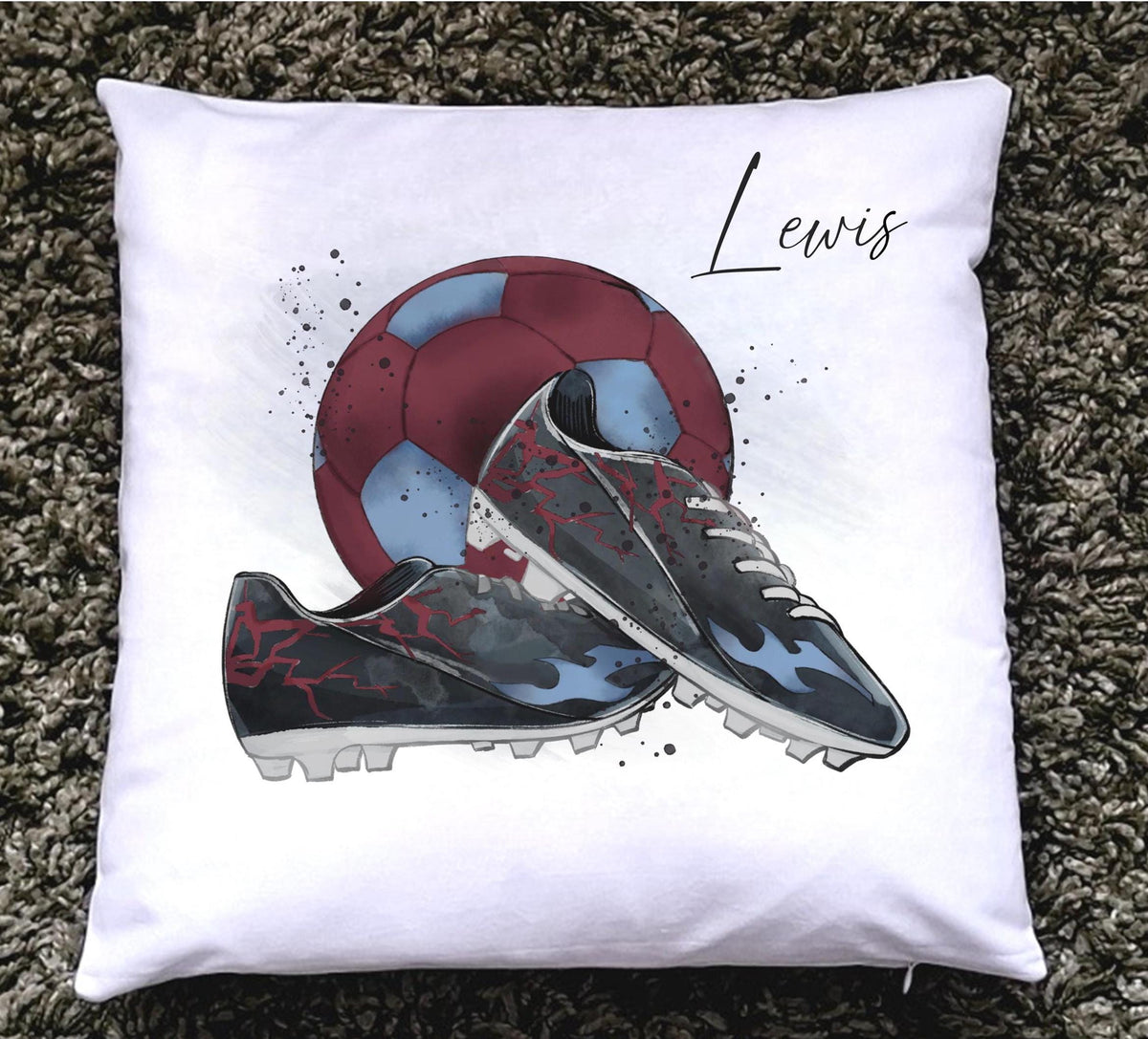 Personalised claret and blue football cushion, football team cushion