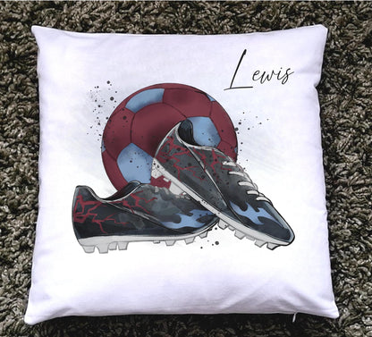 Personalised claret and blue football cushion, football team cushion