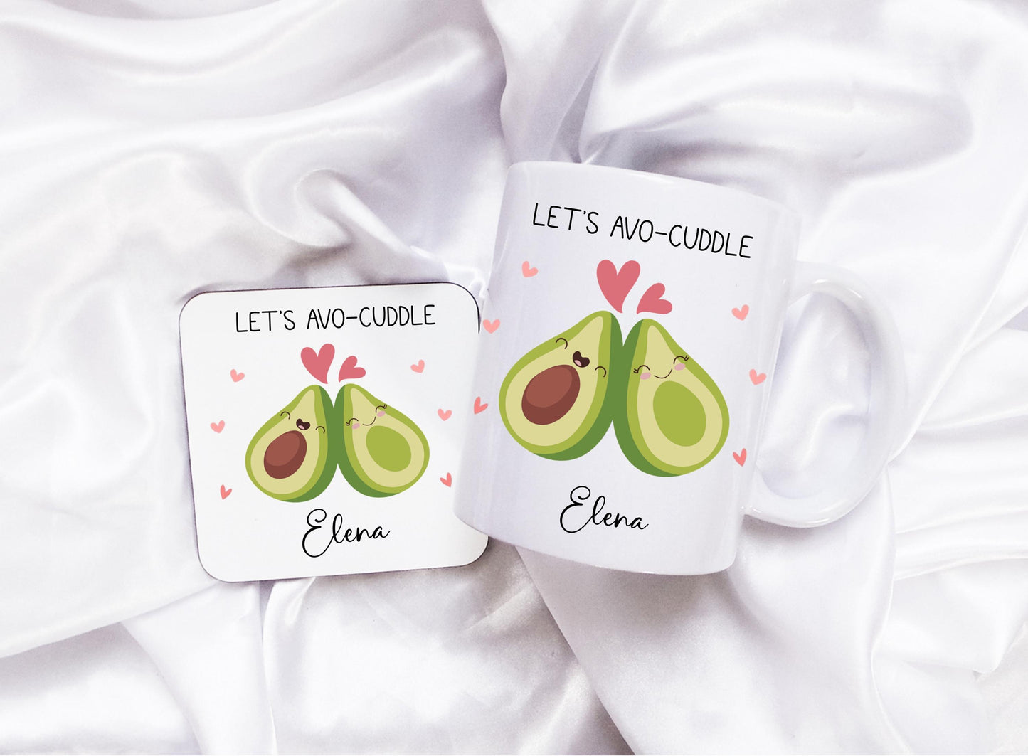 personalised Avocado Mug & Coaster Gift Set - Valentine's Day Avo-Cuddle