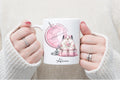 personalised Travel Mug: Pink Globe & Rucksack, Flight Attendant Gift