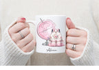 personalised Travel Mug: Pink Globe & Rucksack, Flight Attendant Gift