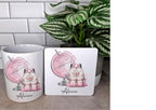 personalised Travel Mug: Pink Globe & Rucksack, Flight Attendant Gift