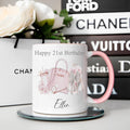 Personalised 21st Birthday Mug: Handbag & Heels Design, 21st birthday gift for her, girly mug for 21st birthday