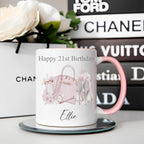 Personalised 21st Birthday Mug: Handbag & Heels Design, 21st birthday gift for her, girly mug for 21st birthday