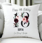 Personalised 18th Birthday Floral Cushion: Teen Girl Gift