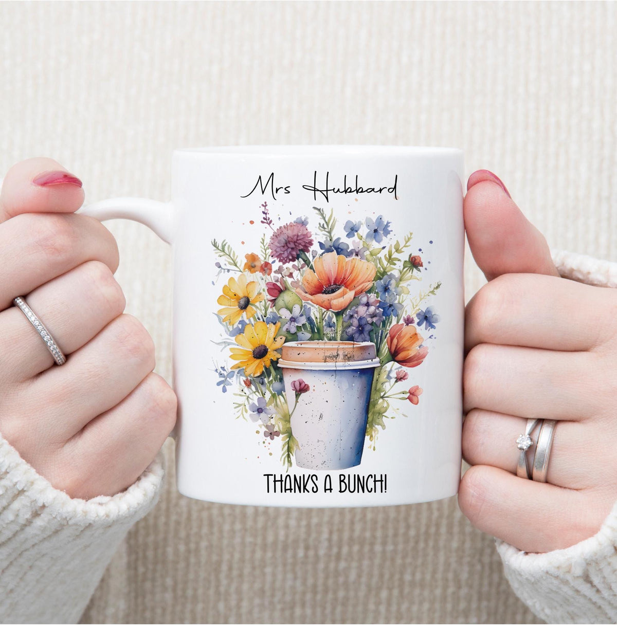 personalised Teacher Mug: Floral Bouquet, 'Thanks a Bunch' Gift