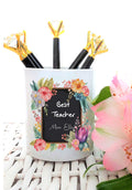 Personalised Teacher Pen Pot: Floral Chalkboard Design