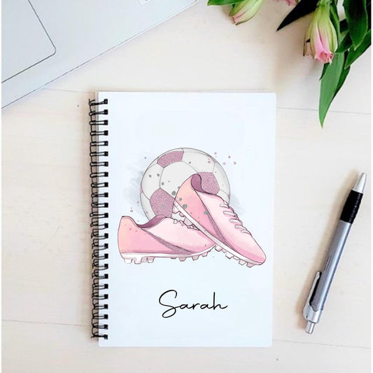 Personalised A5 pink football notebook