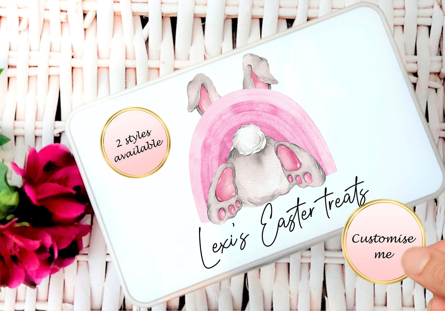Personalised pink Easter Bunny Rainbow Tin