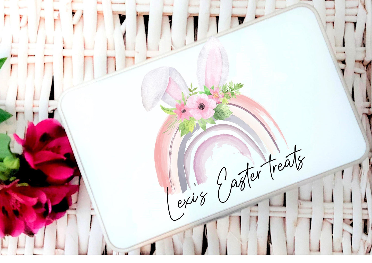 personalised Easter Bunny Treat Tin: Rainbow Easter Gift