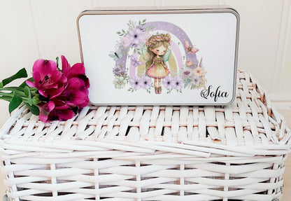 personalised Fairy Rainbow Tin: Girl's Hair Accessory Storage