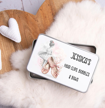 personalised Hair Accessory Tin: Girl's Hair Clip & Bow Storage