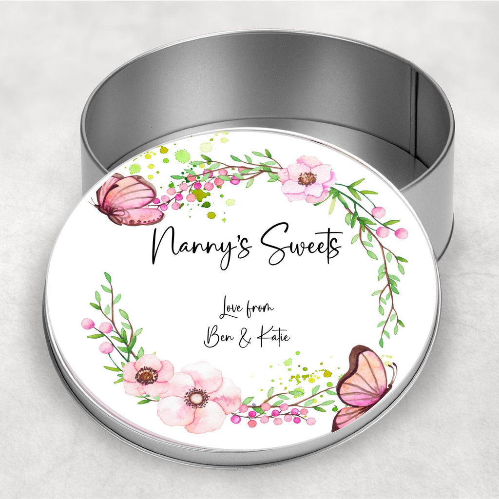 Floral Butterfly Wreath Storage Tin: Gift for Grandma