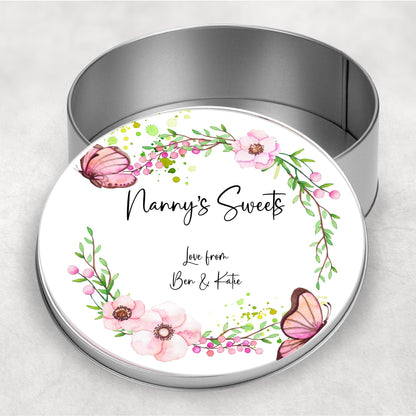 Floral Butterfly Wreath Storage Tin: Gift for Grandma