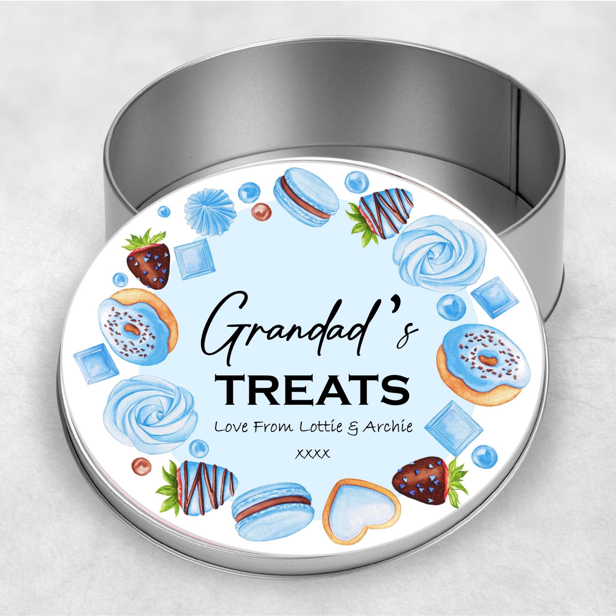 Personalised Grandad's Treats Tin: Blue Sweet Wreath Design - 2 sizes available
