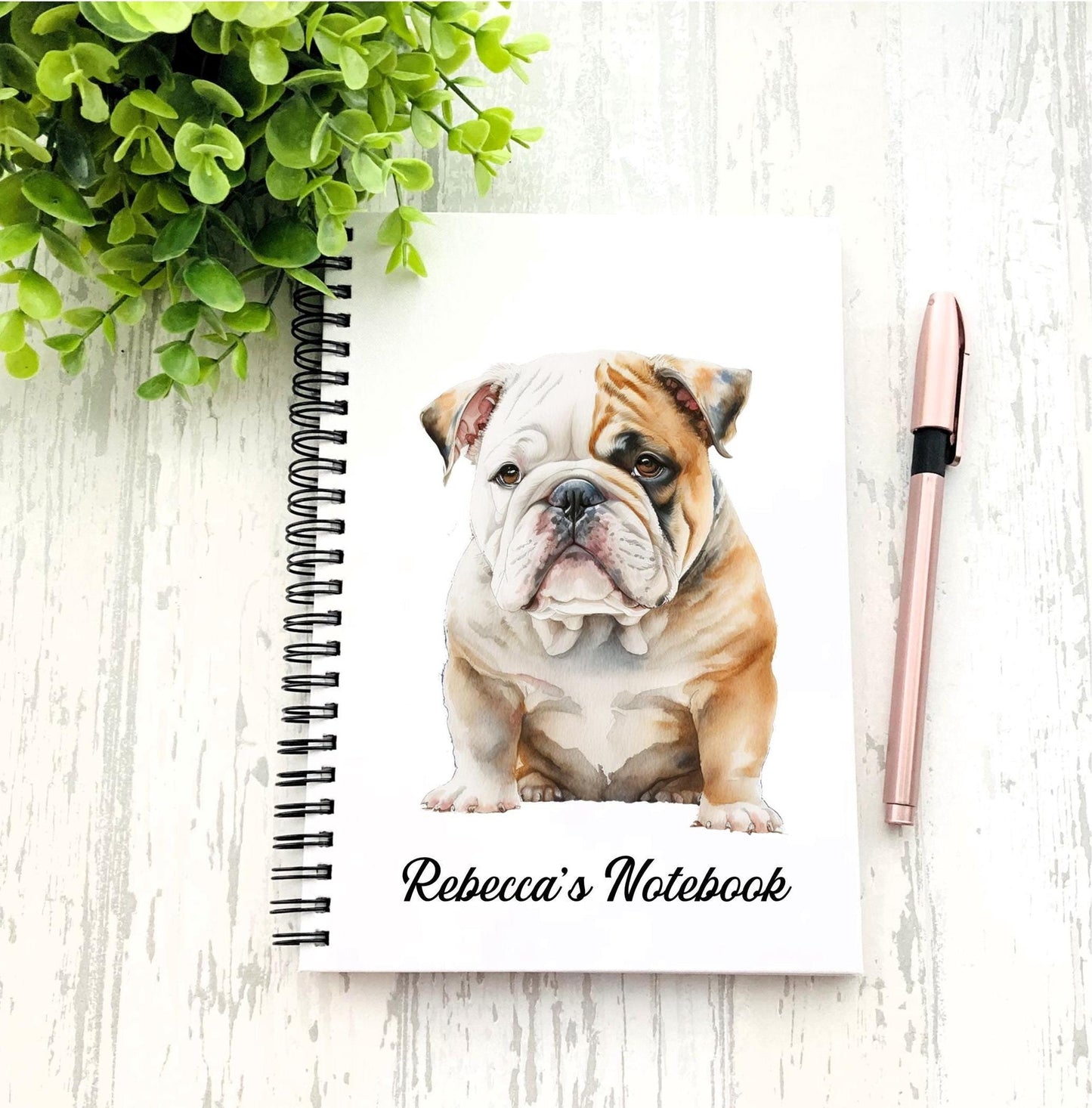 personalised Bulldog Notebook: Watercolor Design, A5 Gift