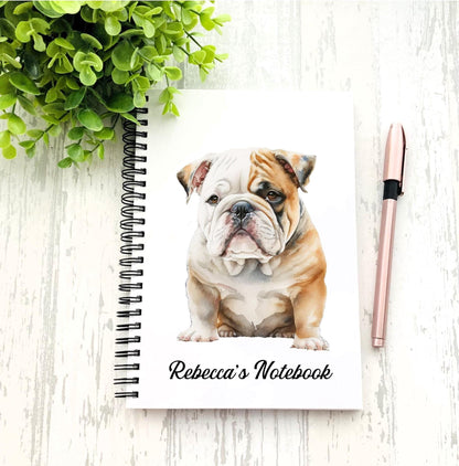 personalised Bulldog Notebook: Watercolor Design, A5 Gift