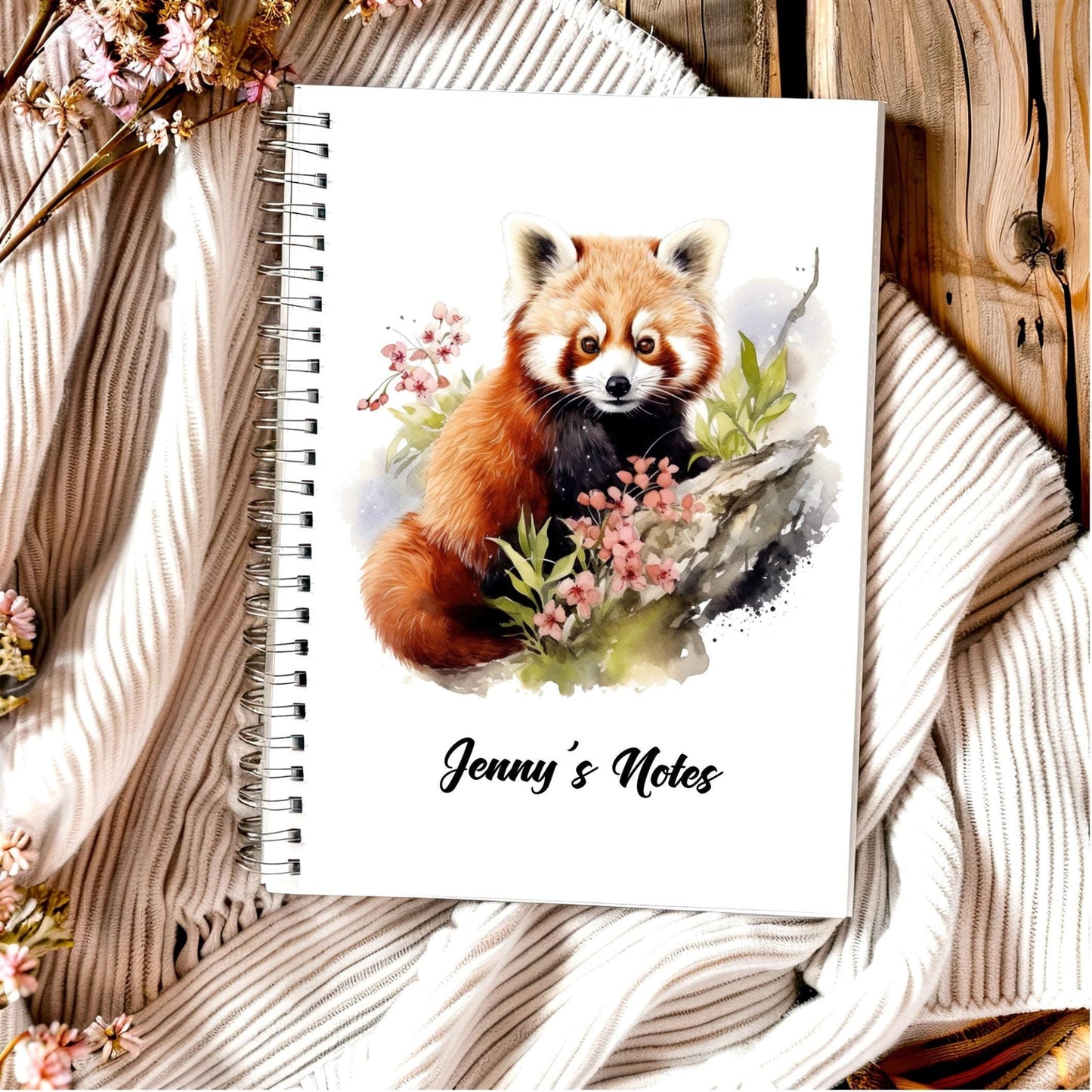 Personalised A5 red panda lined notebook