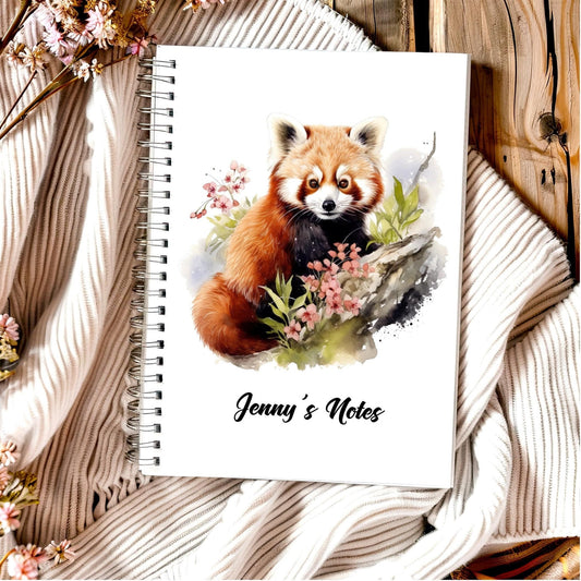 Personalised A5 red panda lined notebook