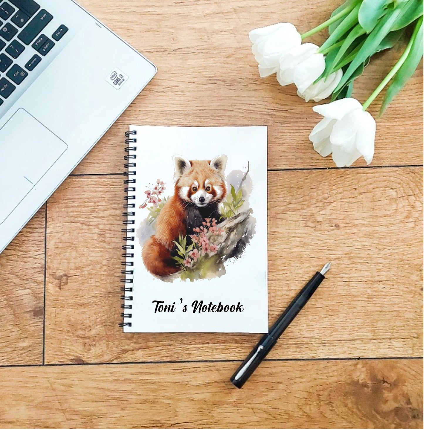 Personalised A5 red panda lined notebook
