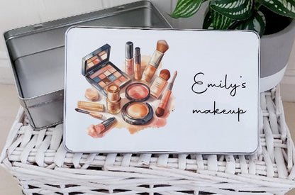 personalised Makeup Storage Tin: Teenage Girl Gift, Cosmetic Organizer