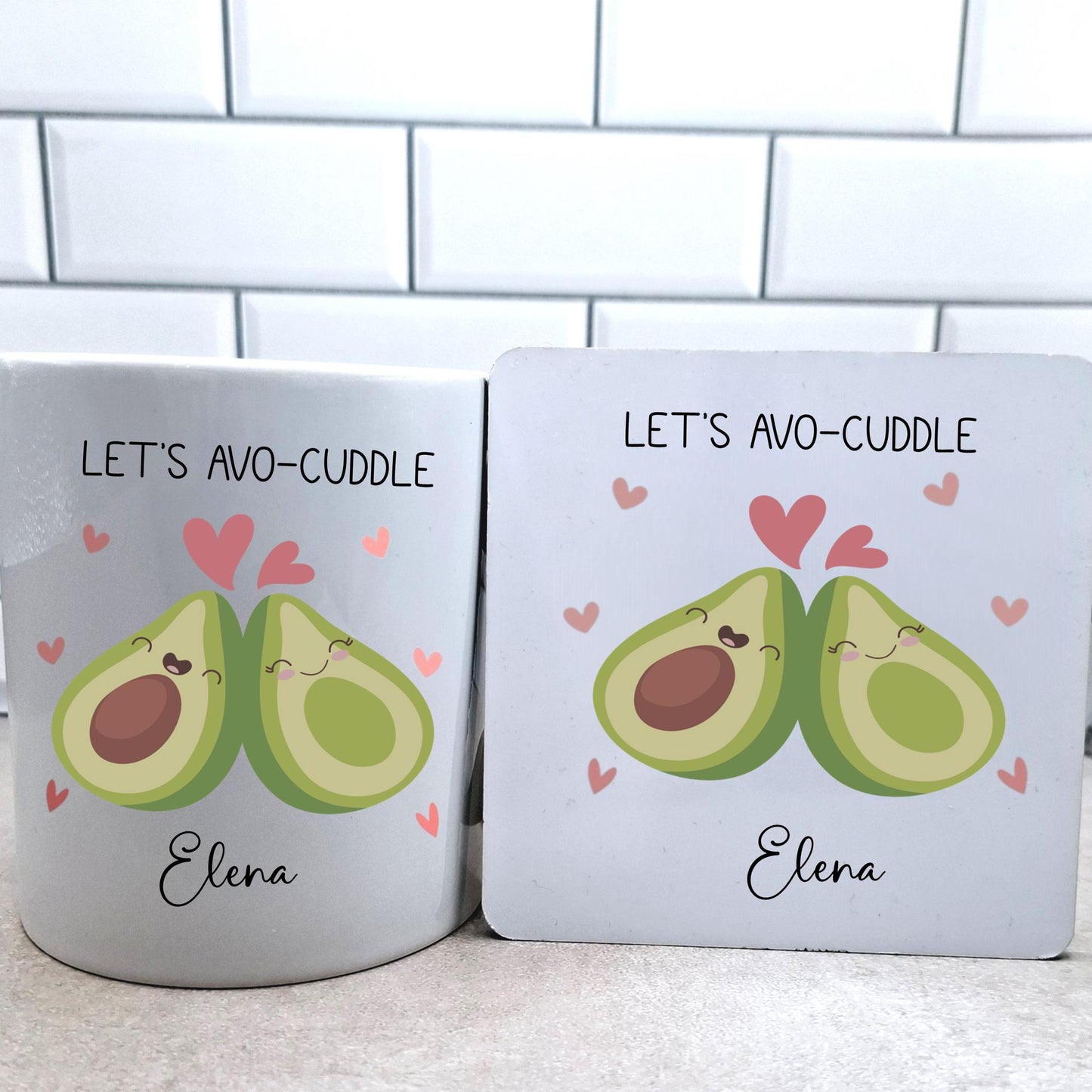 personalised Avocado Mug & Coaster Gift Set - Valentine's Day Avo-Cuddle