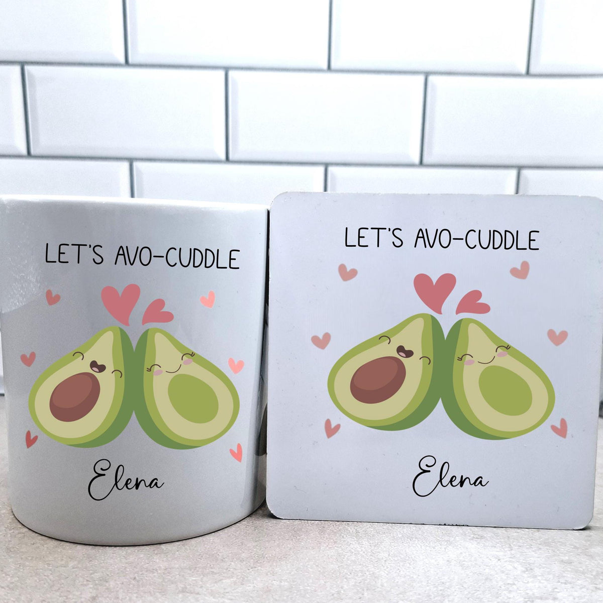 personalised Avocado Mug & Coaster Gift Set - Valentine's Day Avo-Cuddle