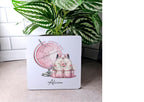 personalised Travel Mug: Pink Globe & Rucksack, Flight Attendant Gift