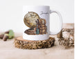 personalised Travel Mug: Vintage Globe & Rucksack Design