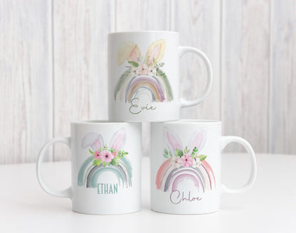 personalised Easter Mug: Rainbow Bunny Ears, Custom Name