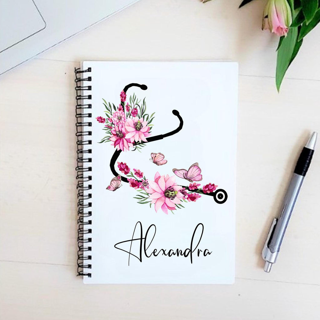 Personalised Floral Stethoscope Notebook: Nurse, Doctor, Midwife Gift